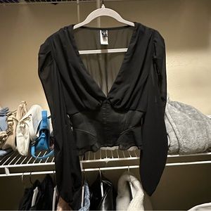 WINDSOR Sheer Black Snatched Waist Blouse!
